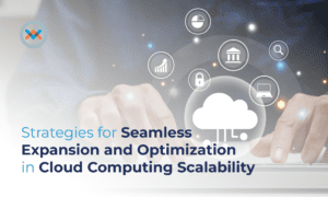 Graphic of a person typing with a cloud icon, portraying someone who is using a cloud service